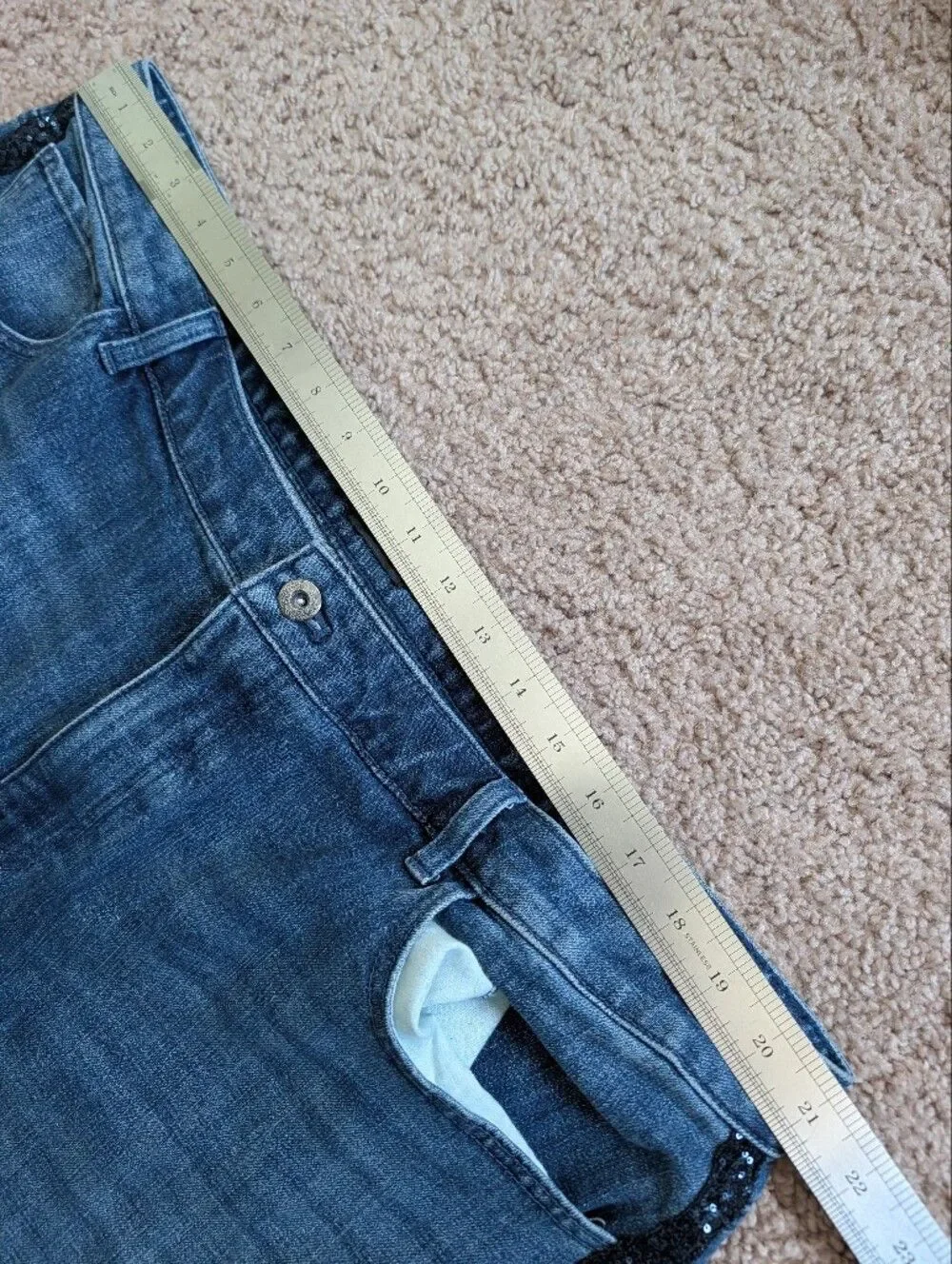 Talbots Womens Stardust Wash Blue Sequin Stripe Straight Leg Jeans Size 22W
